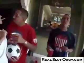 Real street girl orgy soccer game shortly after party